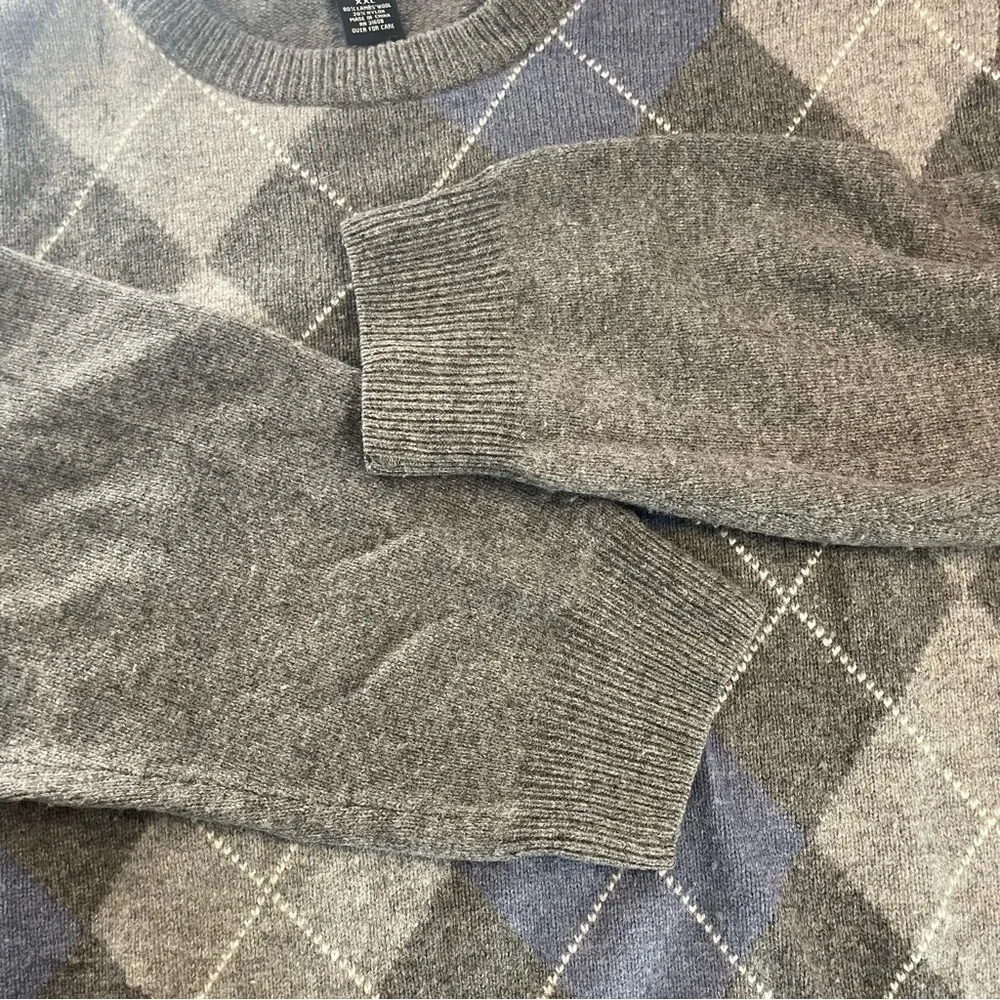Jos. A. Bank Executive Collection XXL Gray Argyle Lambs Wool Sweater PRE…